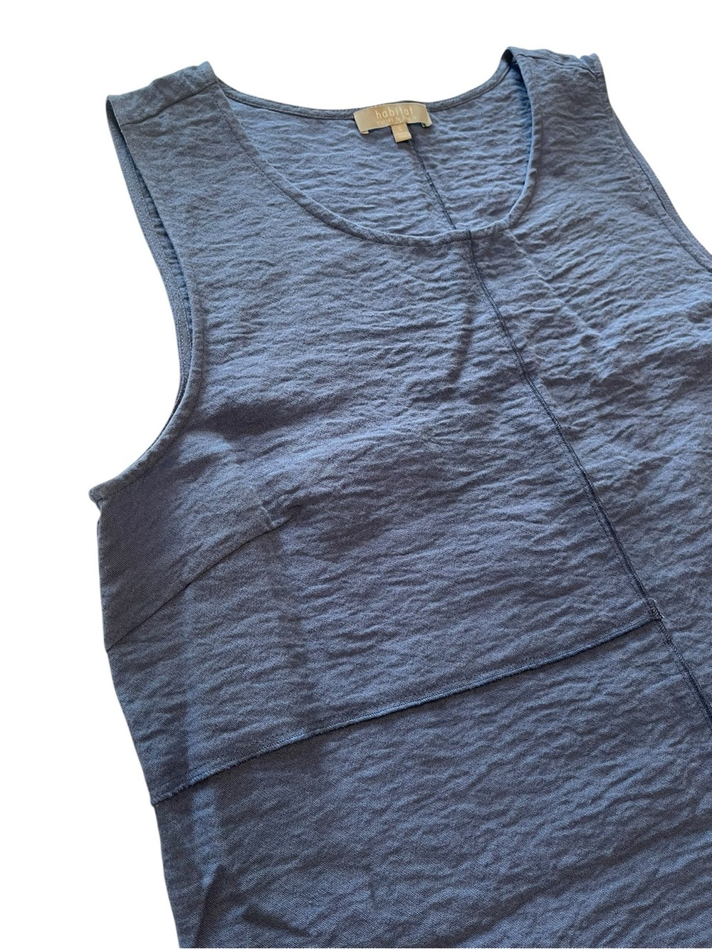 Lagenlook Coastal Artisan Slate Blue Textured Linen Layered Scoop Neck Tank